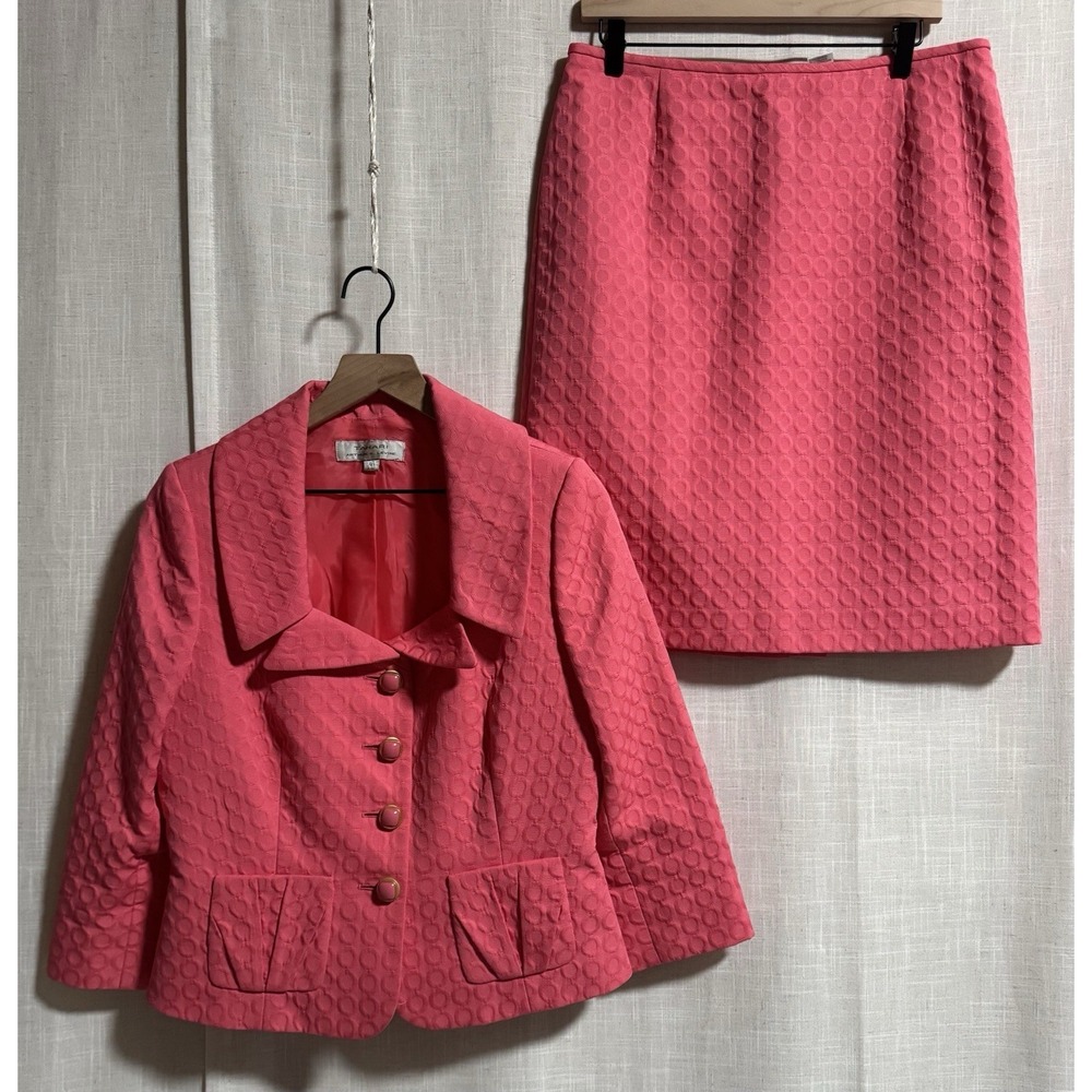 Tahari Arthur S Levine Coral Suit Blazer Skirt Set Women's Sz 12 Career - Picture 3 of 16